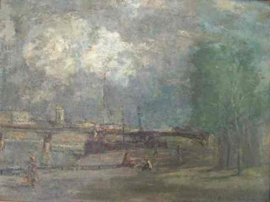 Au bord de l'eau  Meudon. 1960-1969. Huile sur toile. 50 X 65 cm. Coll. particulire